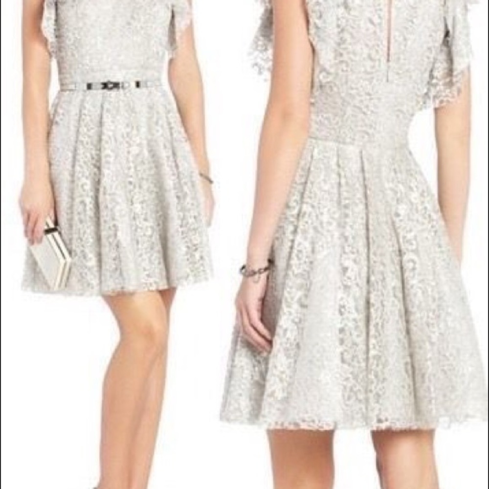 BCBG Cynthia Silver Lace Dress size 6